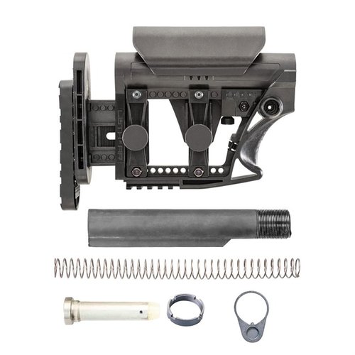 MBA-3 justerbar kolv med 3-axlig buttplate, längd, höjd och sidjusteringar, komplett med Mil-Spec 6-position buffer tube och flera fästen för sling.