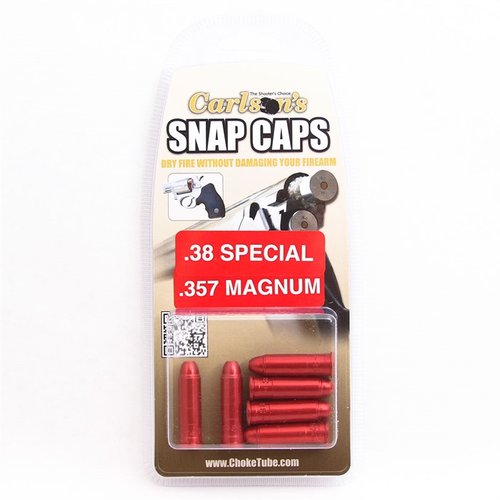 Snap caps för 357 Magnum/38 Special möjliggör säker dry fire-träning utan att skada ditt vapen, med en solid aluminiumkropp och fjädrande mässings "primer".