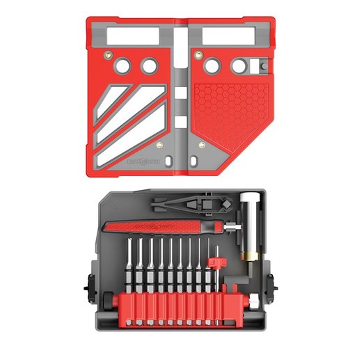 MASTER BENCH BLOCK PRO KIT från REAL AVID erbjuder 18 härdade stålstansar, ergonomisk hammare, Smart-Block Clamps och enkel förvaring för effektivt arbete.