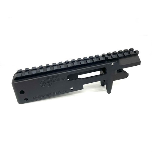 Ersättningsreceiver för Ruger® 10/22® med kortare front pic rail, CNC-maskinerad av billet aluminium, svart anodiserad och lättåtkomlig för underhåll.