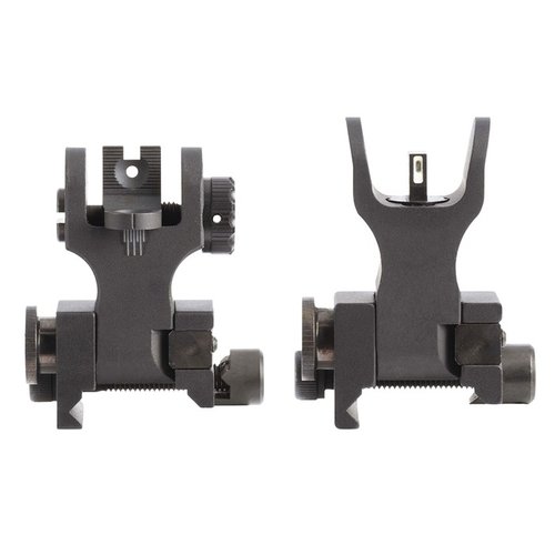 AR-15 TRITIUM FLIP-UP BACKUP IRON SIGHTS erbjuder snabb uppfällning, tritium för synlighet i alla ljusförhållanden och milspec passform för Picatinny rail.