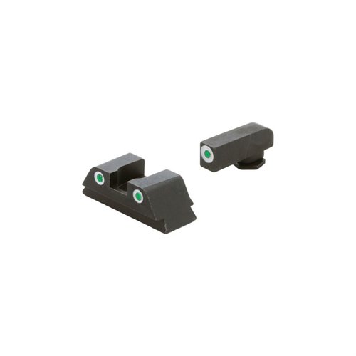 AMERIGLO® Classic Tritium sikten ger utmärkt synlighet i alla ljusförhållanden med grön tritium och vit kontur, perfekt för Glock® 42, 43, 43X och 48.