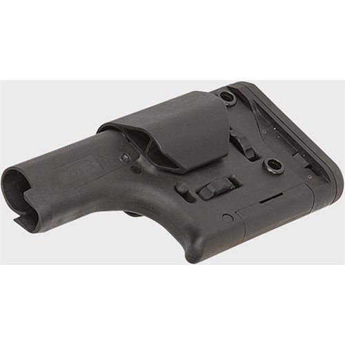 DMR buttstock för 5.56 kaliber med justerbar höjd och längd för optimal komfort. Enkel installation utan byte av buffer tube, passar alla mil-spec stocks.