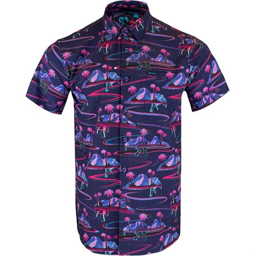 RETRO-RIFLE SHORT SLEEVE BUTTON DOWN SHIRT är en lätt och andningsbar skjorta i 97% Polyester och 3% Spandex, perfekt för både skytte och avslappning.