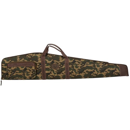 Rawhide Classic Rifle Case erbjuder hållbar waxed cotton canvas, en elegant antik mässingsdragkedja, och skyddande faux wool lining för din jakt.