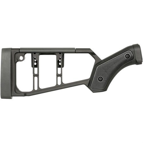SHOTGUN STOCK FÖR MOSSBERG 590 erbjuder justerbarhet, ambidextrös design, minskad rekyl och M-LOK® kompatibilitet för optimal användning och komfort.