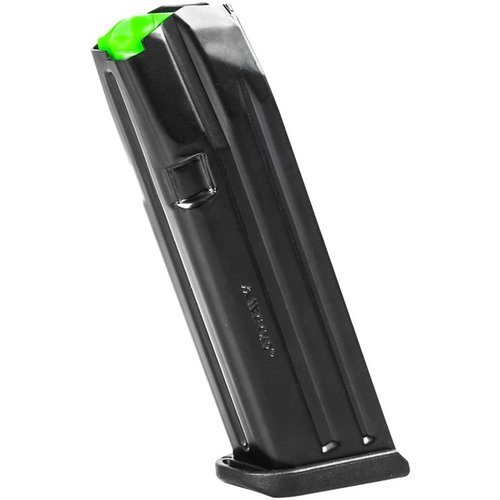 Mec-Gar 9mm Luger magasin för Glock 17 med 18 skott kapacitet, anti-friktionsbeläggning och hög synlighet grön följeslagare för pålitlig prestanda.