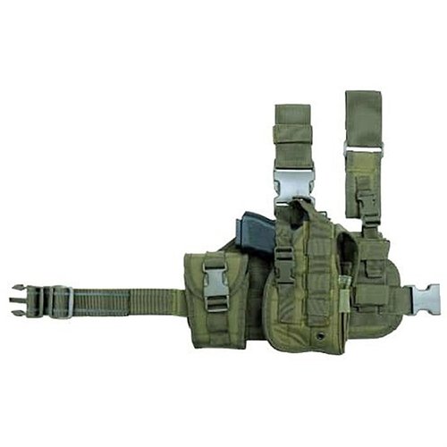 CACTUS JACK taktisk drop leg-holster i slitstark nylon med justerbart lårband och snabbkoppling, inklusive MOLLE-magasinpouch för extra ammunition.
