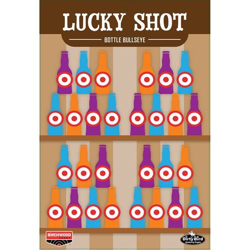 BIRCHWOOD CASEY DIRTY BIRD LUCKY SHOT BOTTLES 12 x 18" mål ger intensiv splatter för bra kontrast, perfekt för pistolskytte och hållbar konstruktion.