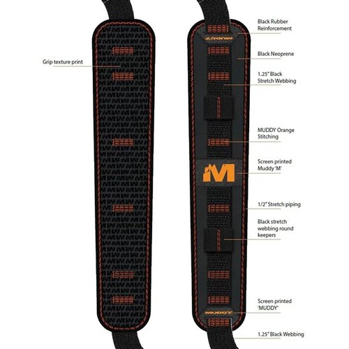MUDDY SUMMIT RIDGE FLEXIBLE COMFORT SLING erbjuder komfort och hållbarhet med en lätt design, justerbar längd, Anti-slip Gripper och praktiska shell holders.