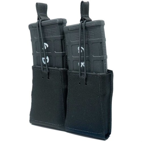 GBRS Group Double Rifle Magazine Pouch erbjuder MOLLE/BELT-kompatibilitet, avtagbar bungee-retention och smidig dragning för AR-15/AK-47 magasin.