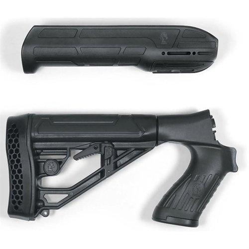 EX Performance justerbart kolv och förhand för Mossberg 500/590/88 ger anpassningsbarhet, hållbar konstruktion och möjlighet att fästa taktiska tillbehör.