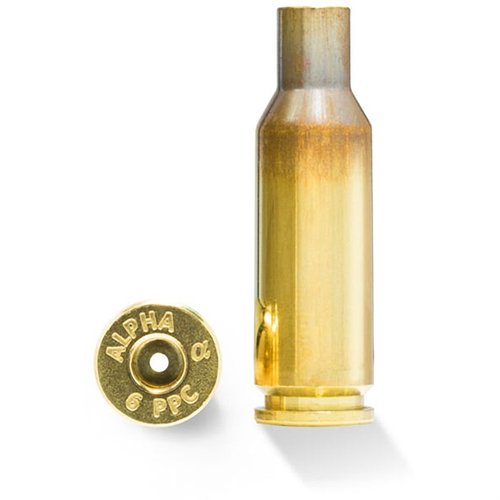 ALPHA MUNITIONS 6MM PPC BRASS erbjuder exceptionell precision, lång livslängd för tändhål och hållbarhet, och levereras i 100-pack med skyddande förpackning.