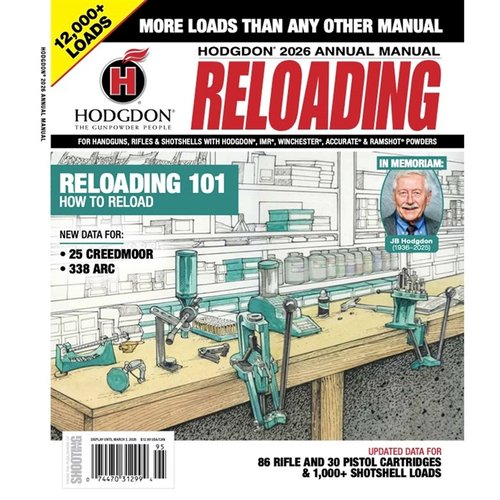 Hodgdon 2026 Annual Manual erbjuder över 11 000 laddningar för gevär och pistol, inklusive data för Hodgdon, IMR, Winchester och mer.