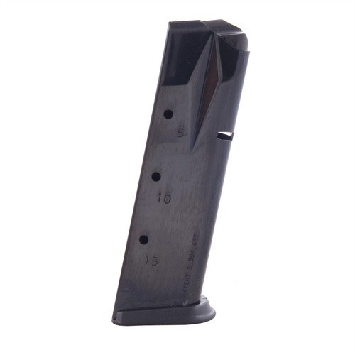 MEC-GAR SIG P228 9MM magasin är tillverkat av certifierat kolstål, TIG-svetsat och värmebehandlat för hållbarhet, med en kapacitet på 15 skott.