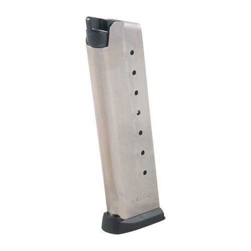 MEC-GAR 1911 45ACP magasin erbjuder expertkvalitet och pålitlig funktion, tillverkad av certifierat kolstål med en rostfri nickelfinish för ökad hållbarhet.