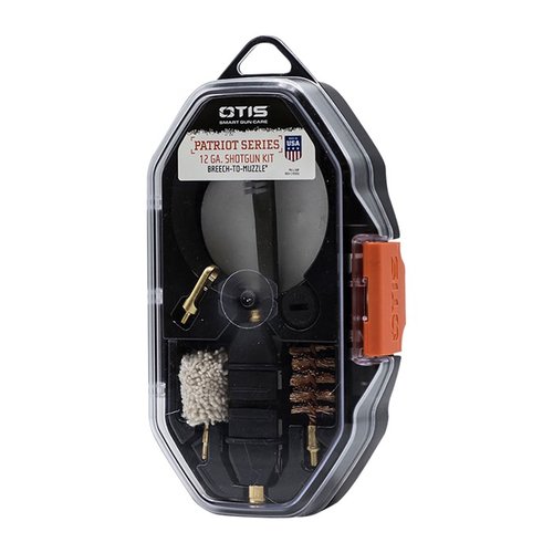 OTIS PATRIOT Series Shotgun Kit erbjuder nödvändiga verktyg för att rengöra din 12GA från Breech-to-Muzzle®, inklusive en multifunktionell T-handtag.