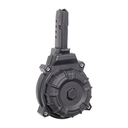 Upplev längre skjutpass med PRO MAG 50-runders drum magazine för Glock G43, tillverkad i hållbar Zytel polymer och med förstärkt stålinsats.