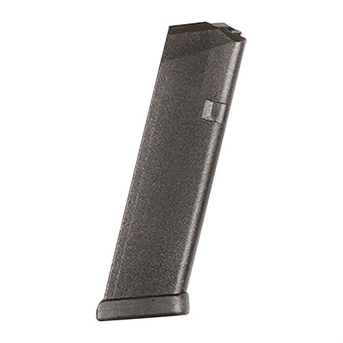 .40 S&W polymermagasin för Glock 22/23/27 med ökad kapacitet, hållbart Zytel-material och konstant fjädertryck för pålitlig prestanda.