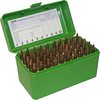 MTM CASE-GARD Flip Top Ammo Box är tillverkad av hållbar polypropylen, har en mekanisk gångjärn med 25 års garanti och en Snap-Lock-lås för säker förvaring.