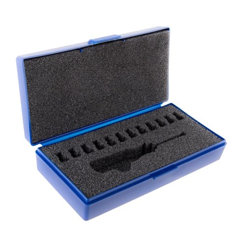 Sinclair Piloted Flash Hole Deburring Kit Case rymmer en deburring tool och upp till 12 neck pilots, perfekt för patroner från 22 till 45 kaliber.