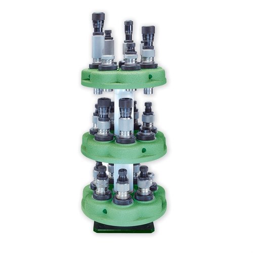TURRET STACKER från REDDING erbjuder en praktisk lösning för att lagra extra turret heads, med spacers för att stapla upp till tre turrets och skydda justeringen.