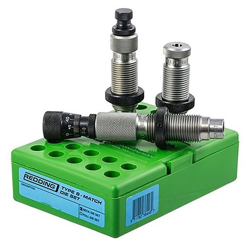 TYPE S Match Bushing Neck Die Set erbjuder precision med en Bushing Neck Sizing Die, Body Die och Competition Seating Die för 6.5 Grendel, perfekt för tävlingsskytte.