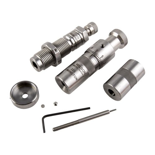 L.E. Wilson bushing full length die kit ger exakt storlek och spänning för dina patroner, inklusive en mätare för fallhöjd och en precisions seating die.