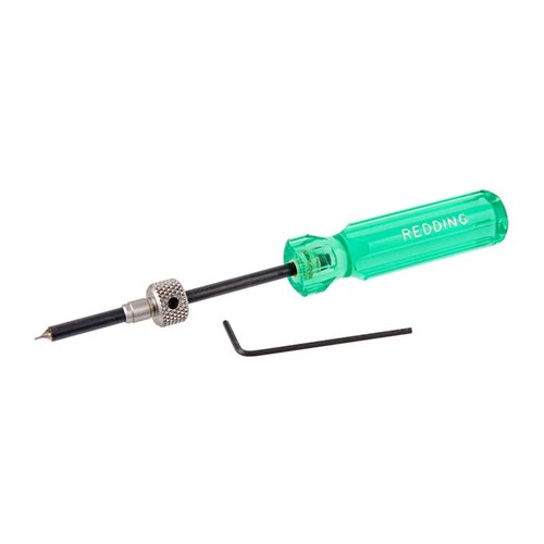 Redding's SMALL FLASH HOLE DEBURRING TOOL tar bort burrs vid flash hole för .17 & .20 kaliber, vilket förbättrar tändningens pålitlighet och precision.