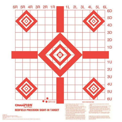REDFIELD SIGHT-IN TARGETS gör det enklare att sikta in kikarsikten med tydliga linjer och en 1" rutnätsindelning för enkel justering av vind och höjd.