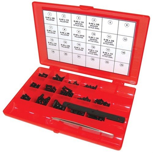 MASTER GUNSMITH SCREW KIT-142 innehåller 14 premium 3/32” hex skruvar, perfekta för säkra ersättningar till slitsade skruvar, inklusive pincett och mått.