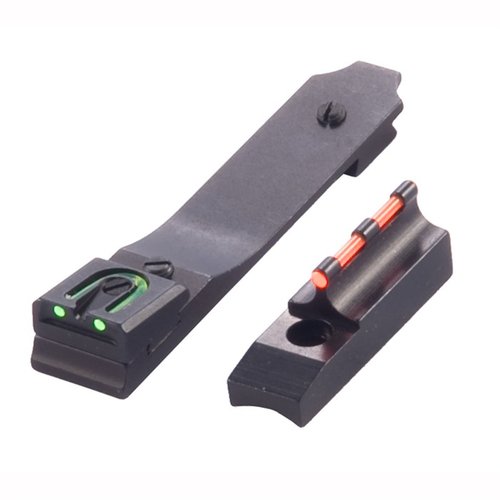 MARLIN 60 FIRE SIGHT SET erbjuder en U-formad, grön fiberoptisk bakre sikt som kontrasterar med den röda framsikten, justerbar för vind och höjd.
