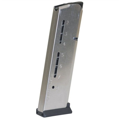 Wilson Combat ELITE TACTCAL 1911 magasin erbjuder överlägsen pålitlighet, extra kapacitet och smidig matning av .45 ACP, perfekt för strid och tävling.